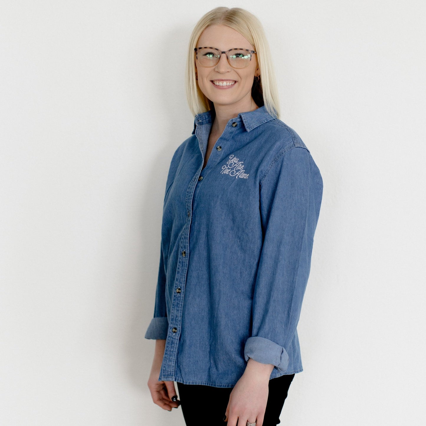 "You Are Not Alone" Embroidered Denim Shirt