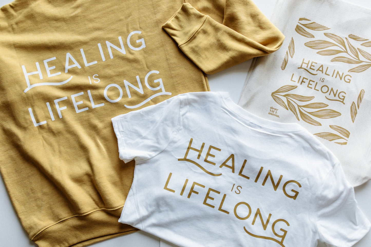 Mustard "Healing is Lifelong" Drop Shoulder Sweatshirt