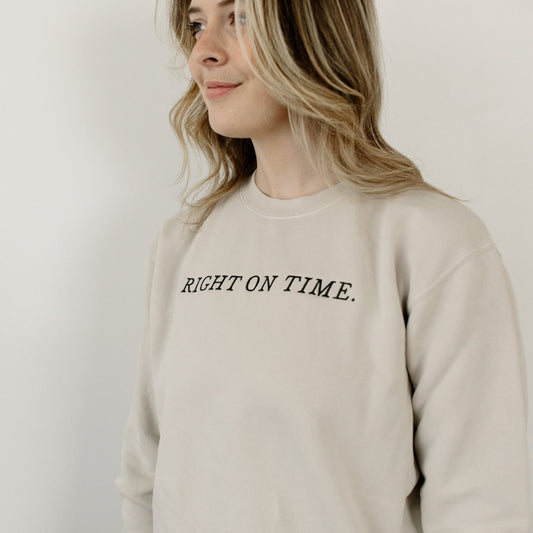 “Right on Time” Embroidered Crewneck Sweatshirt