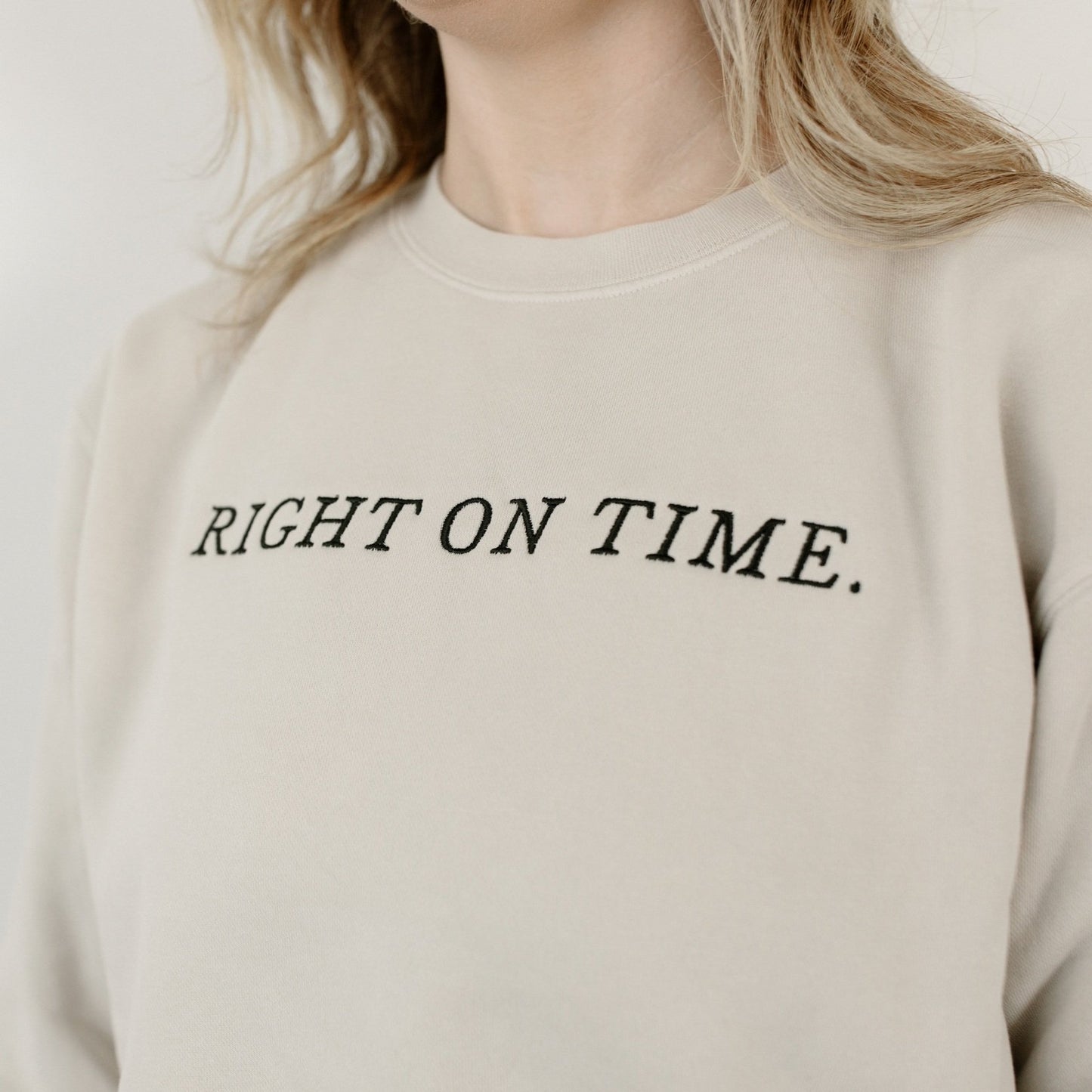 “Right on Time” Embroidered Crewneck Sweatshirt