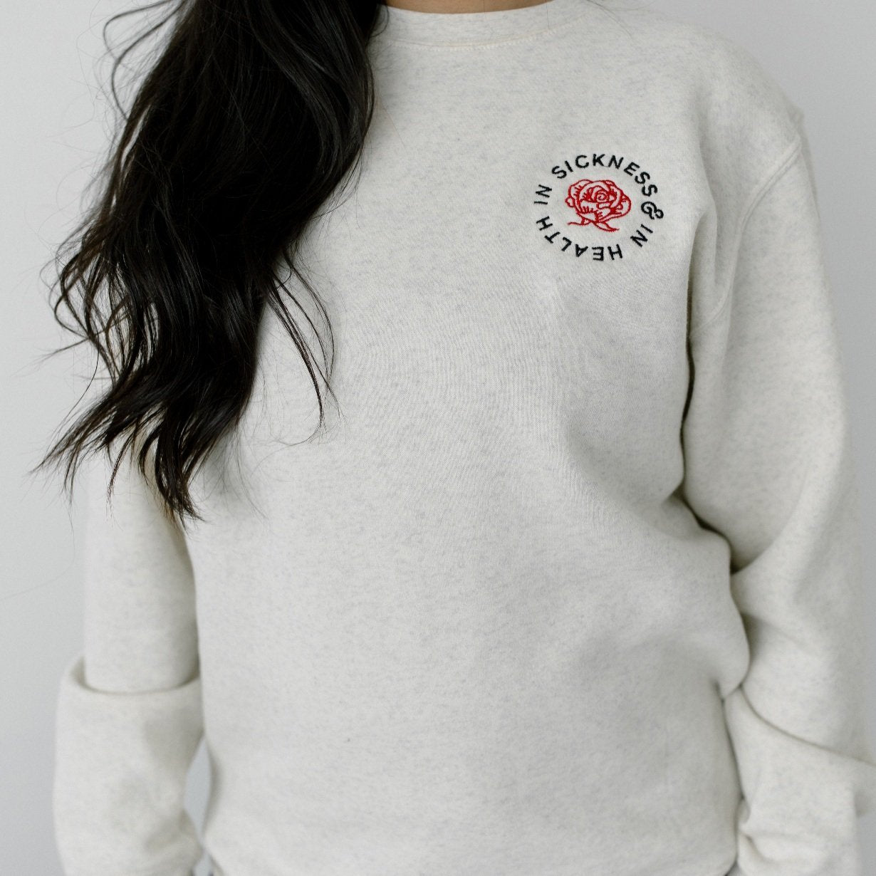 “In Sickness & In Health” Embroidered Patch Crewneck Sweatshirt