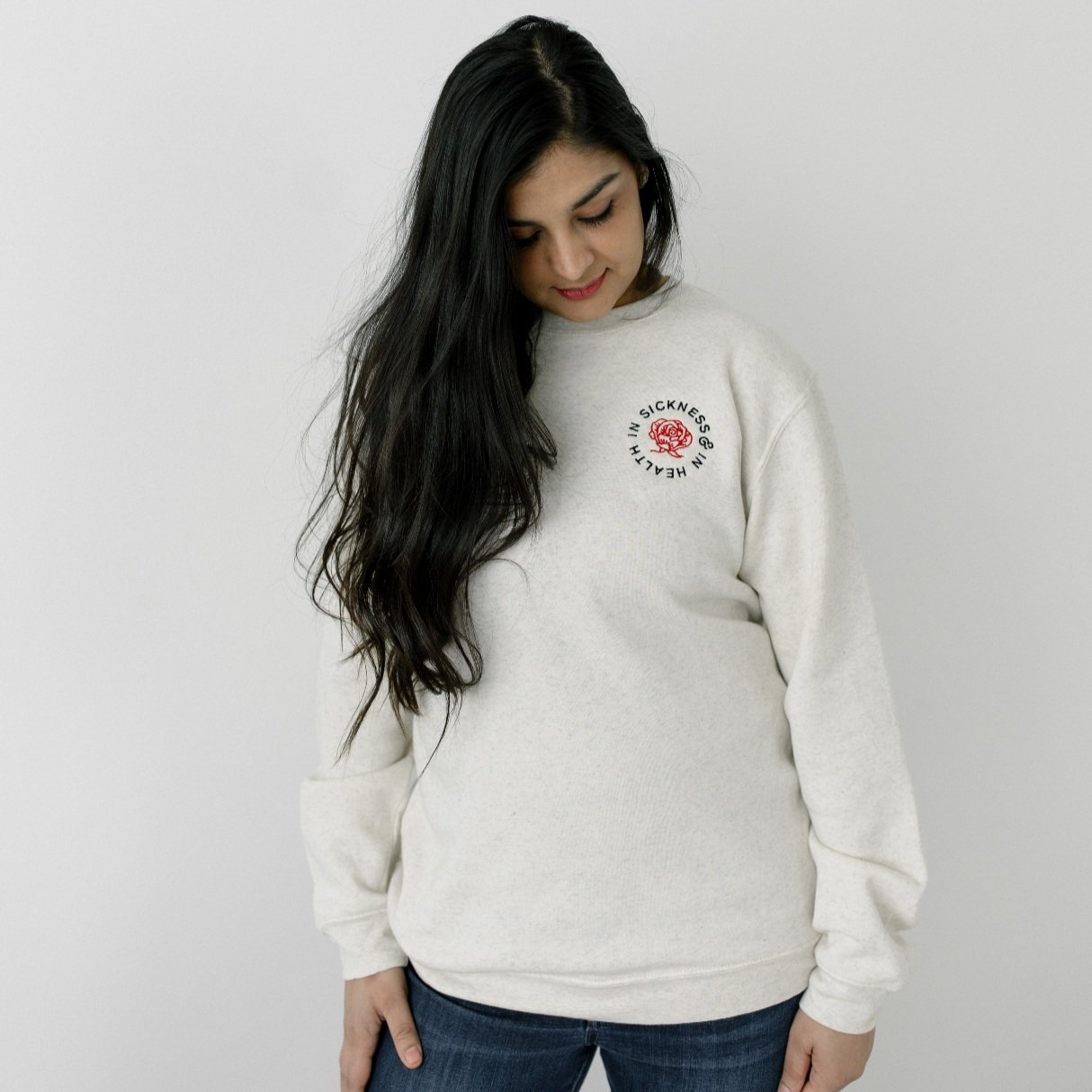 “In Sickness & In Health” Embroidered Patch Crewneck Sweatshirt