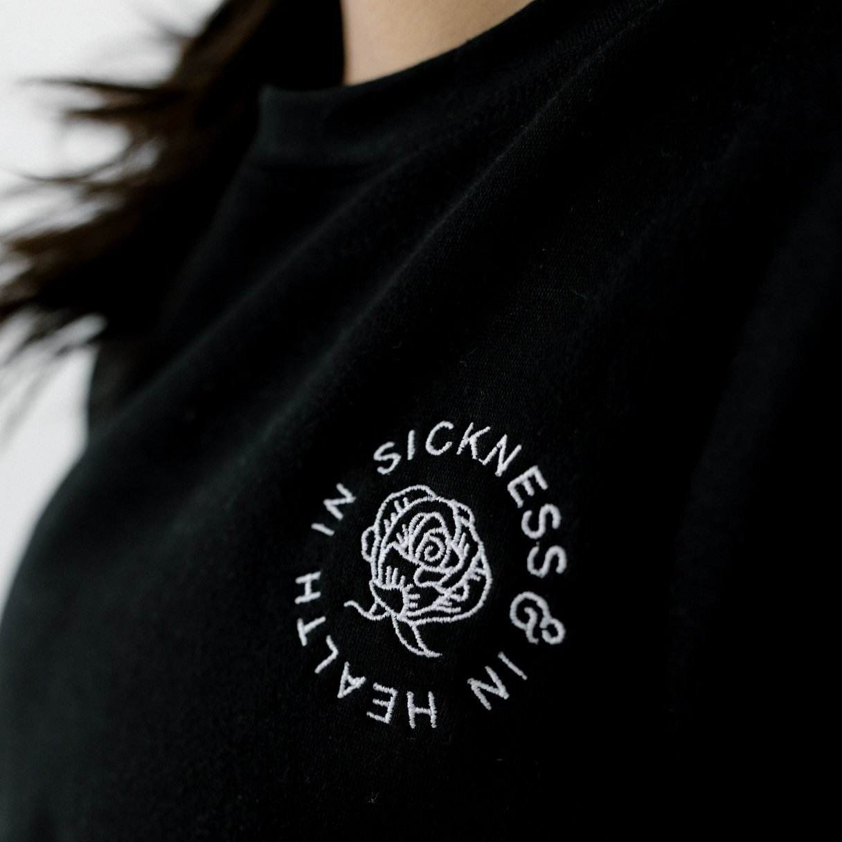 “In Sickness & In Health” Embroidered Patch Crewneck Sweatshirt
