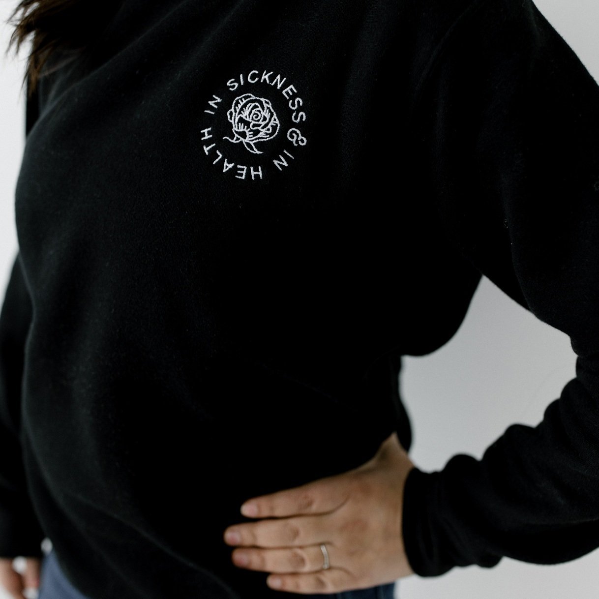 “In Sickness & In Health” Embroidered Patch Crewneck Sweatshirt