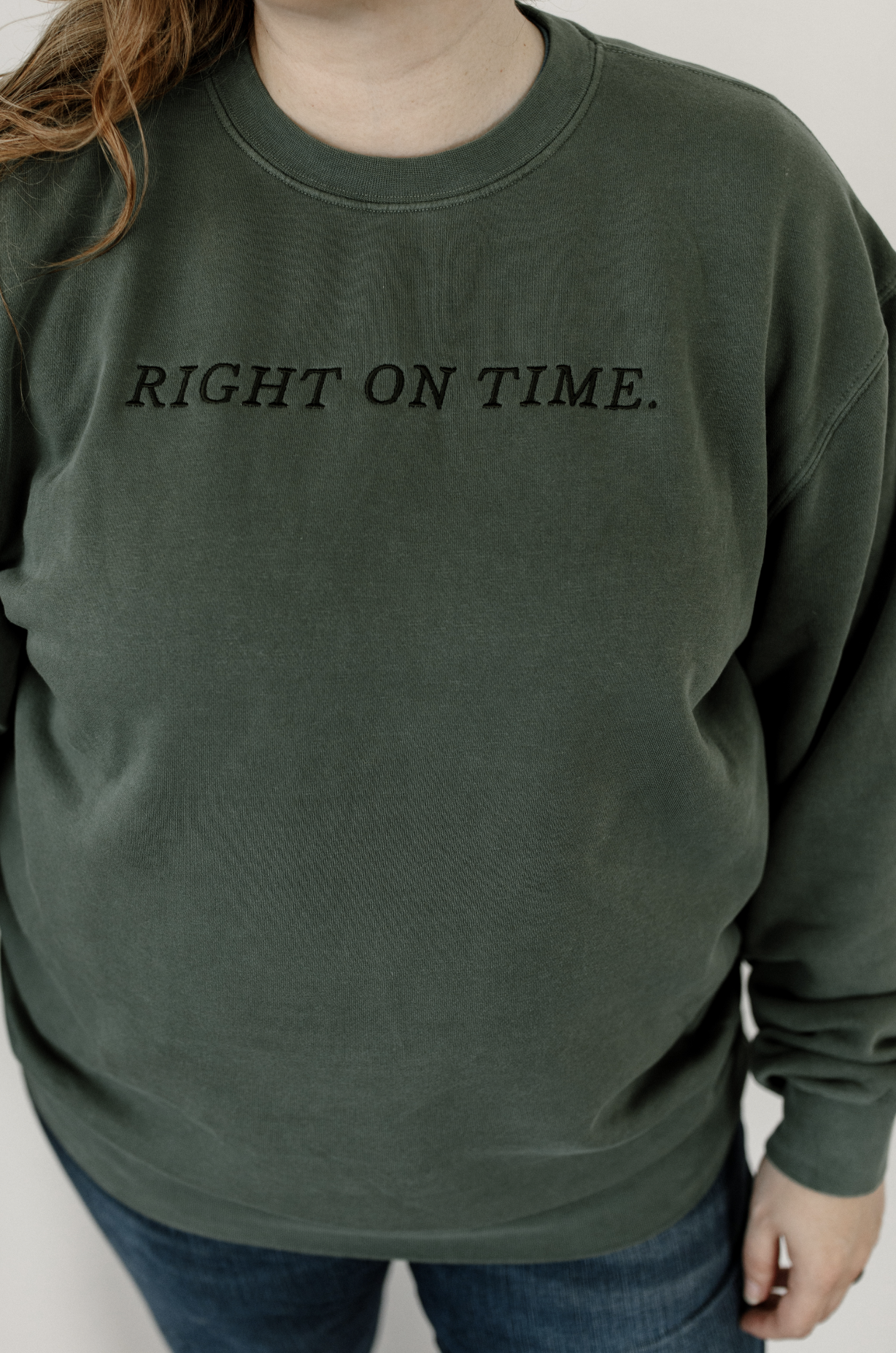 “Right on Time” Embroidered Crewneck Sweatshirt