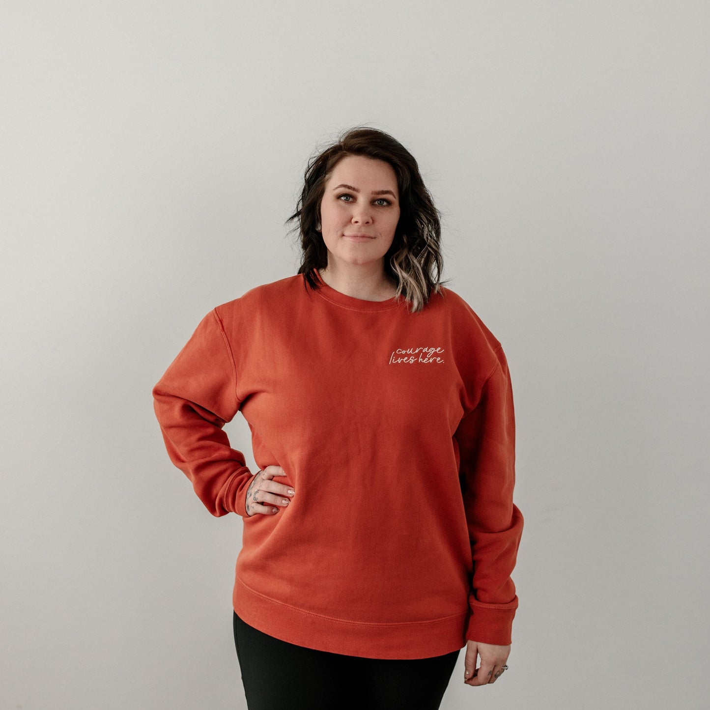 Amber "Courage Lives Here" Embroidered Crewneck Sweatshirt (NEW!)