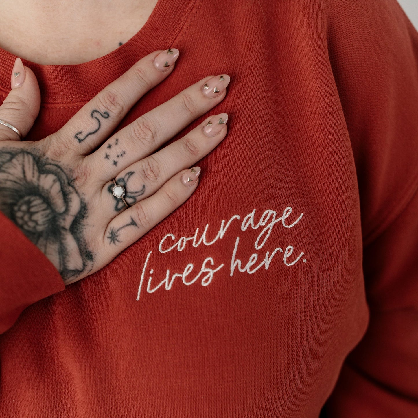 Amber "Courage Lives Here" Embroidered Crewneck Sweatshirt (NEW!)