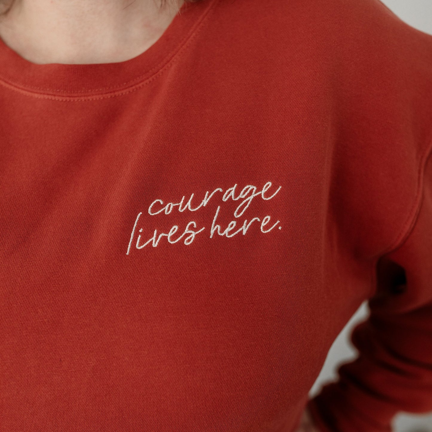 Amber "Courage Lives Here" Embroidered Crewneck Sweatshirt (NEW!)