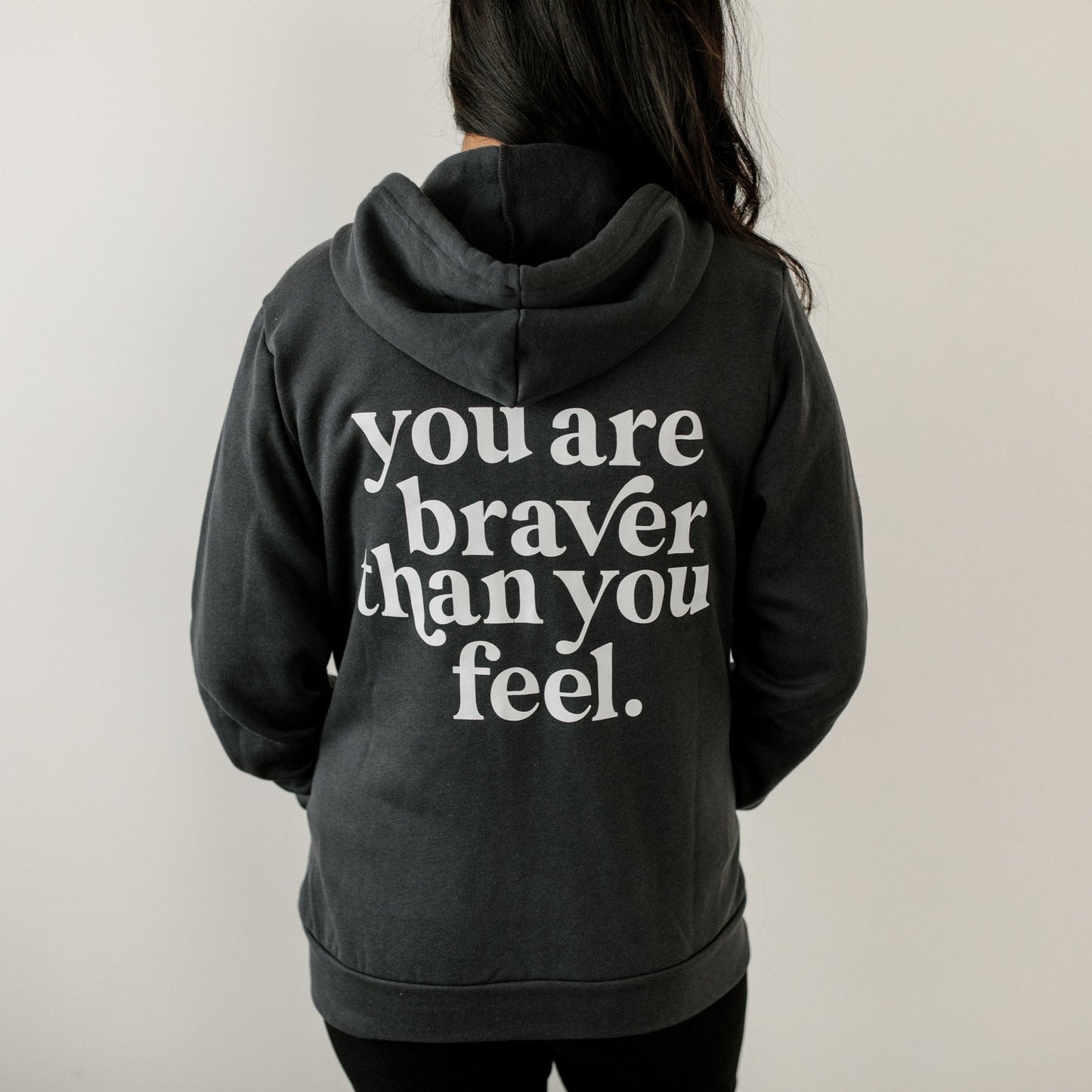 Soft Grey "You Are Braver Than You Feel" Zip-Up Sweatshirt