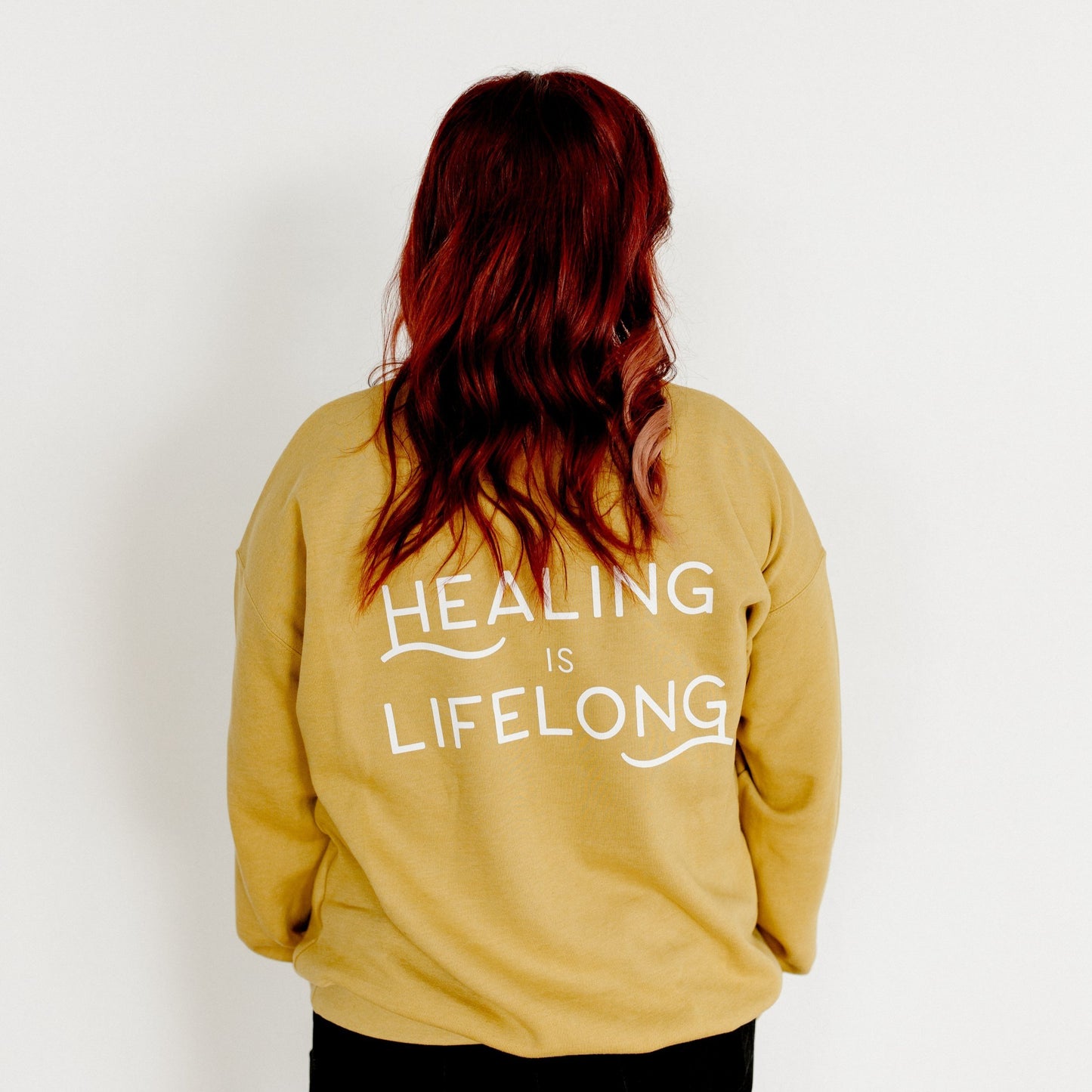Mustard "Healing is Lifelong" Drop Shoulder Sweatshirt