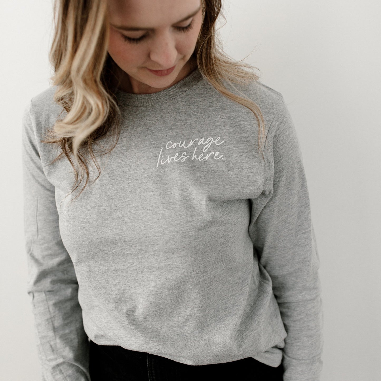 Grey "Courage Lives Here" Long Sleeve Tee