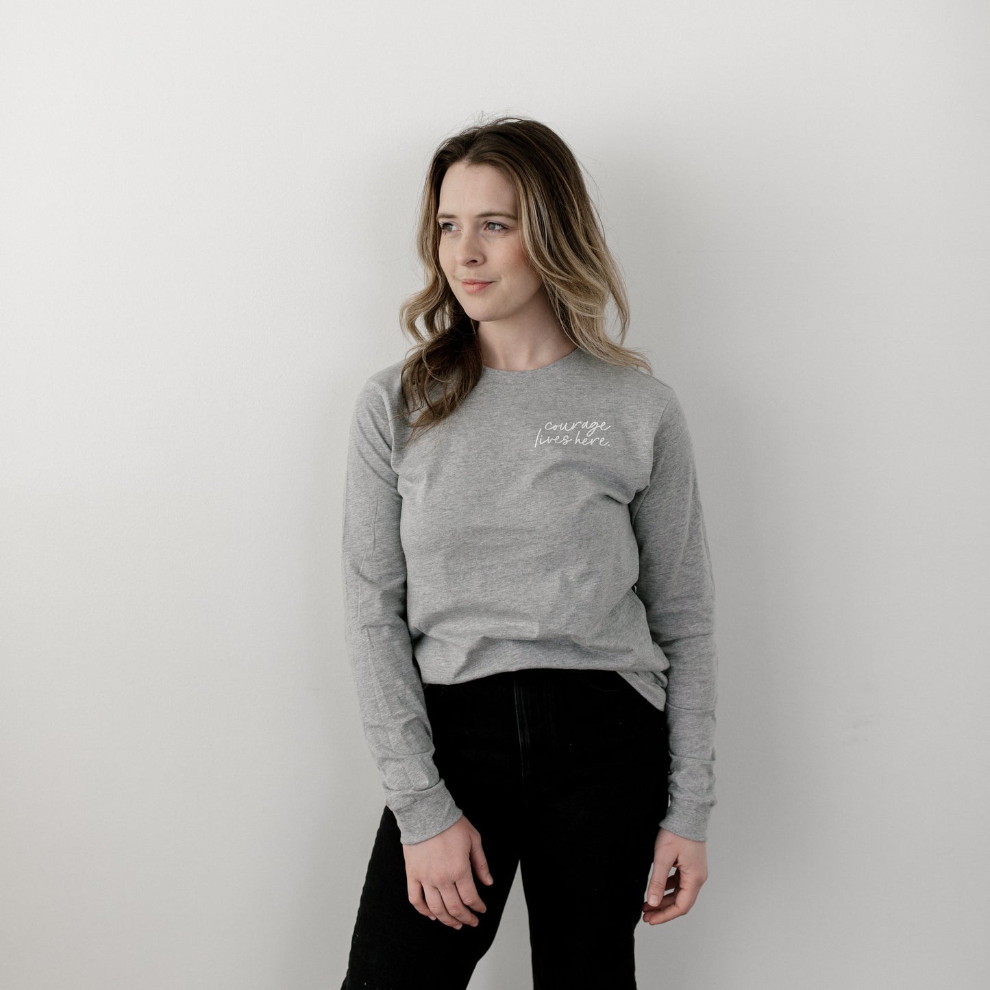 Grey "Courage Lives Here" Long Sleeve Tee
