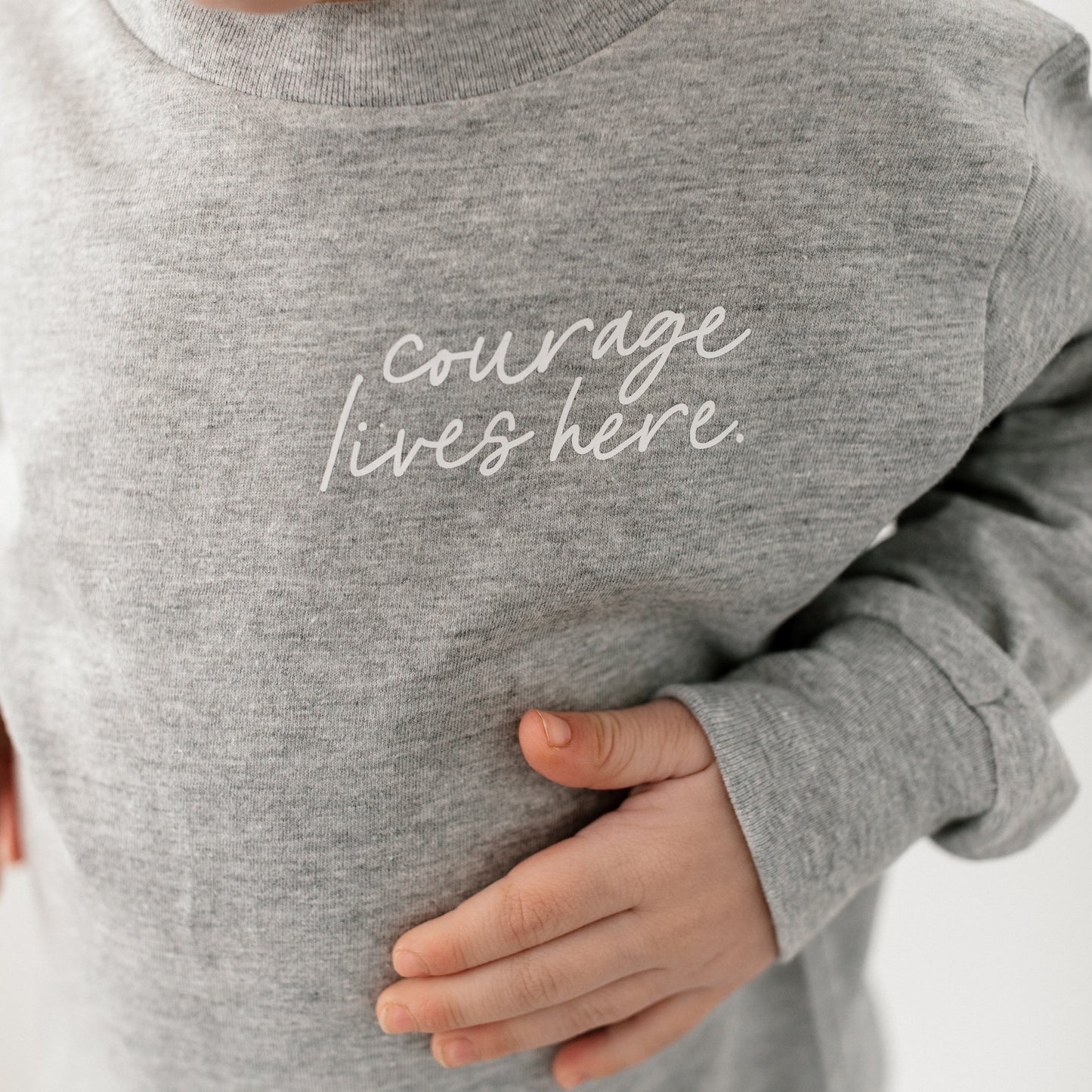 Grey "Courage Lives Here" Long Sleeve Youth Tee