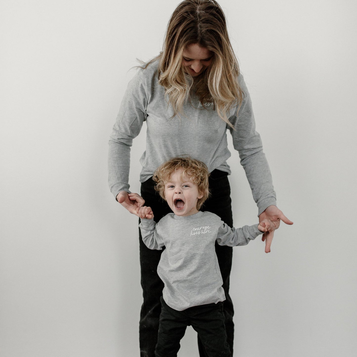 Grey "Courage Lives Here" Long Sleeve Youth Tee