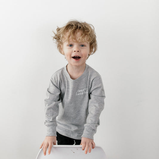 Grey "Courage Lives Here" Long Sleeve Youth Tee