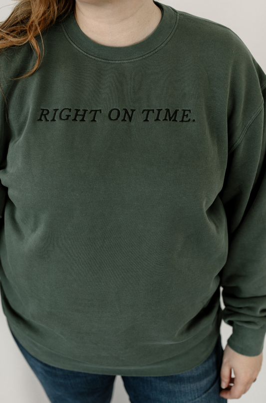 “Right on Time” Embroidered Crewneck Sweatshirt