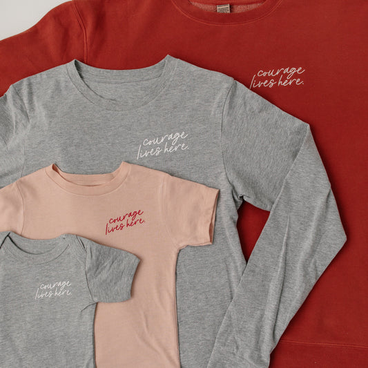 Grey "Courage Lives Here" Long Sleeve Tee