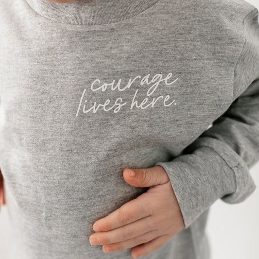 Grey "Courage Lives Here" Long Sleeve Youth Tee